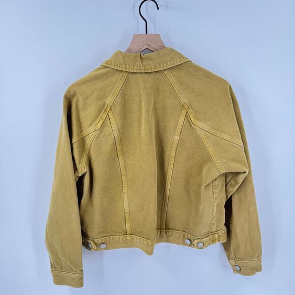 Madewell The Raglan Oversized Jean Jacket Garment Dyed Mustard Cropped Size S - Picture 3 of 8